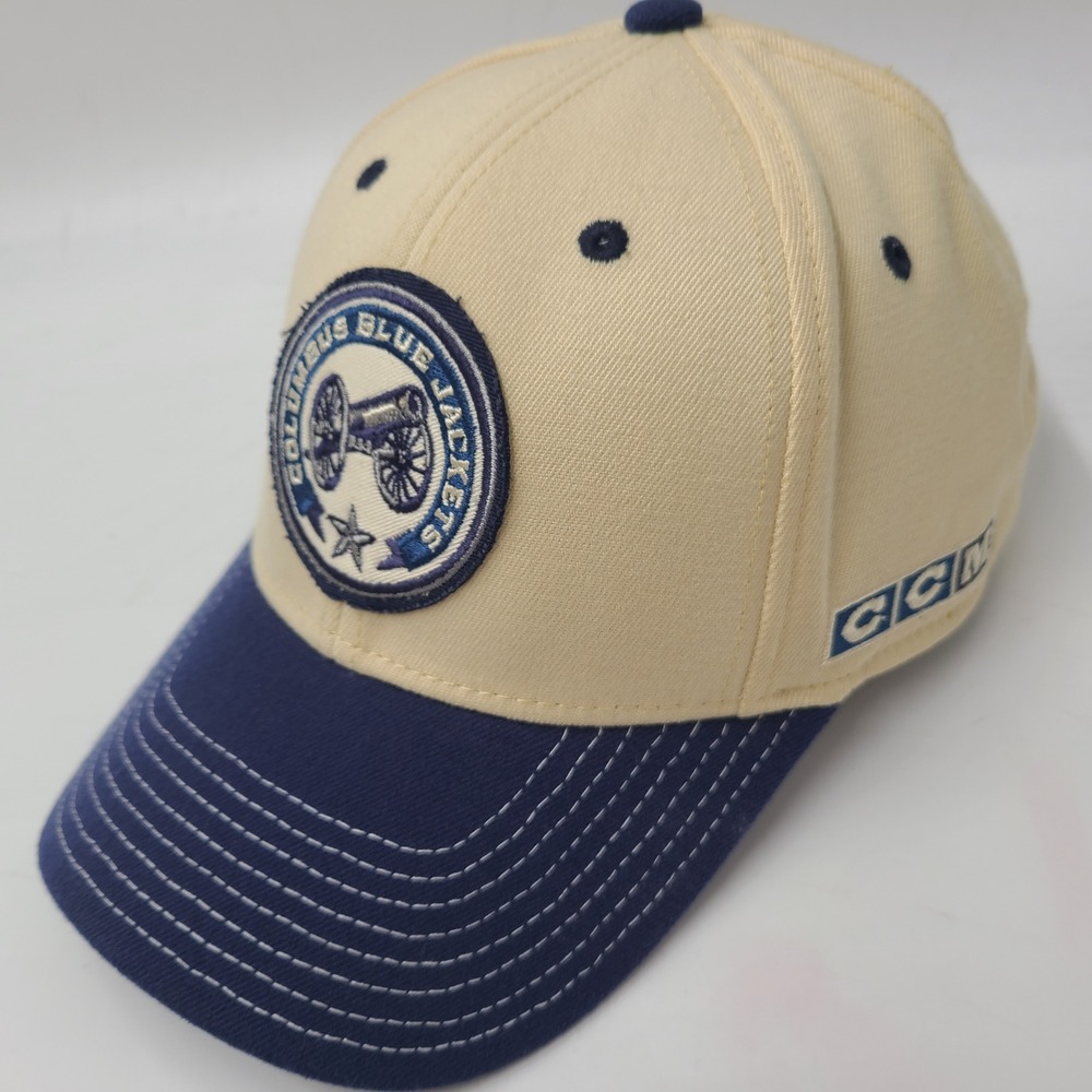 Columbus Blue Jackets Hat Fitted L/XL CCM Gold Blue NHL Hockey Cannon Logo Men